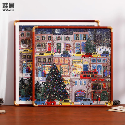 彷铜角实木耶诞节日galison冬灯拼图相框挂墙画 画框装裱外框架定