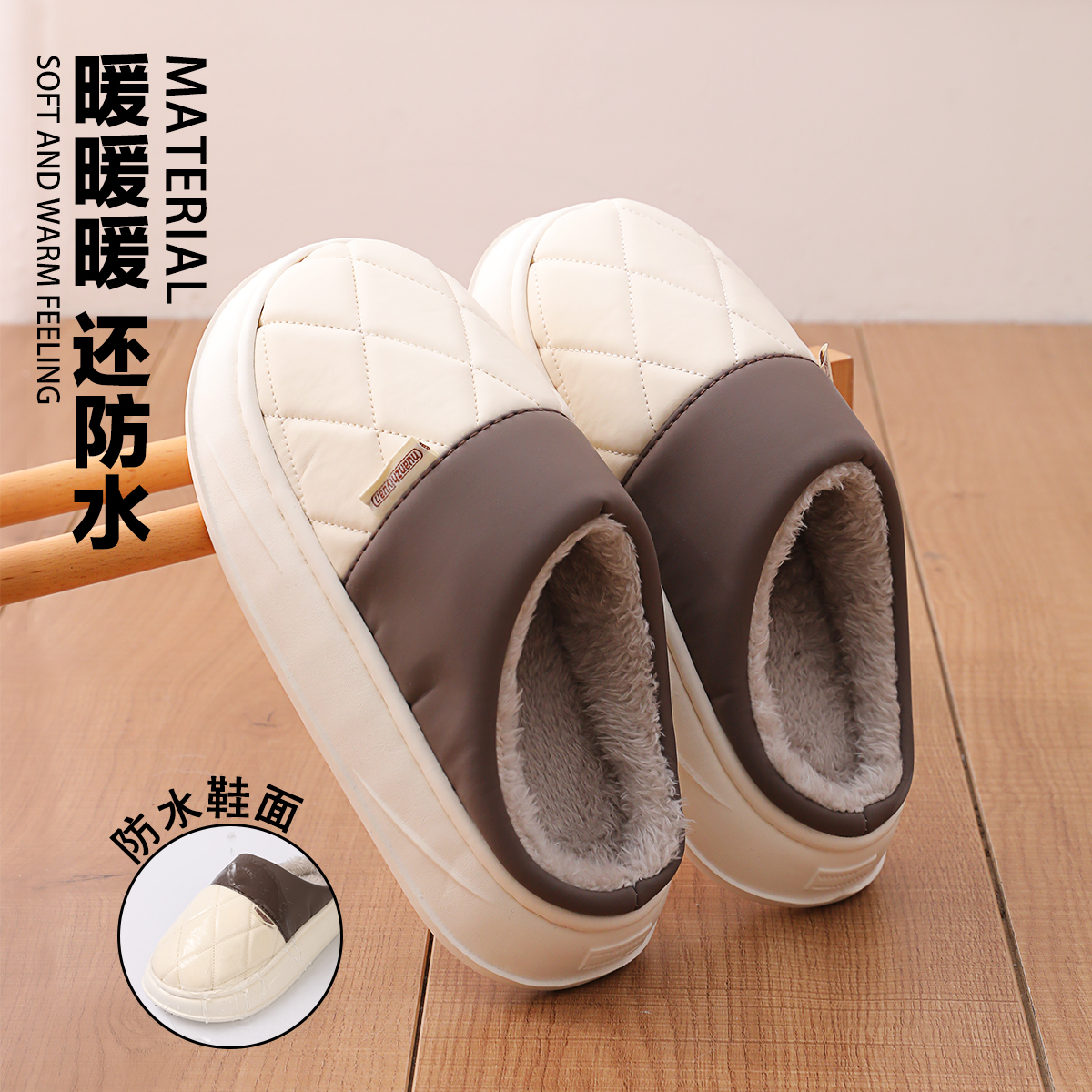 棉拖鞋男士冬季外穿防水防滑室内居家加厚底保暖情侣毛绒棉拖冬天