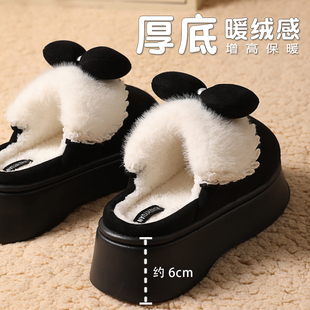 外穿拖鞋女冬季新款增高厚底蝴蝶结保暖毛绒一脚蹬包头半拖鞋冬天