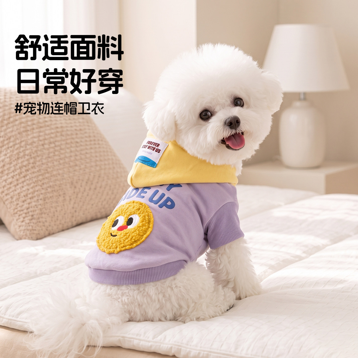 宠物狗秋冬加绒连帽撞色外出卫衣图片