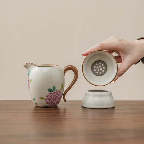 汝窑开片可养公道杯过滤网三件套茶杯分茶器单个匀茶海陶瓷泡茶具