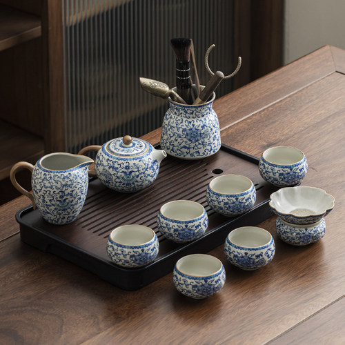 青花黄汝窑茶具套装家用轻奢高档陶瓷泡茶壶功夫茶杯整套2026新款