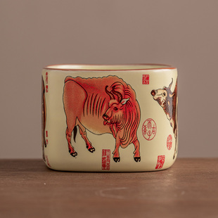 五牛图茶杯国潮陶瓷品茗杯复古中式功夫茶具主人杯尽显中式雅致