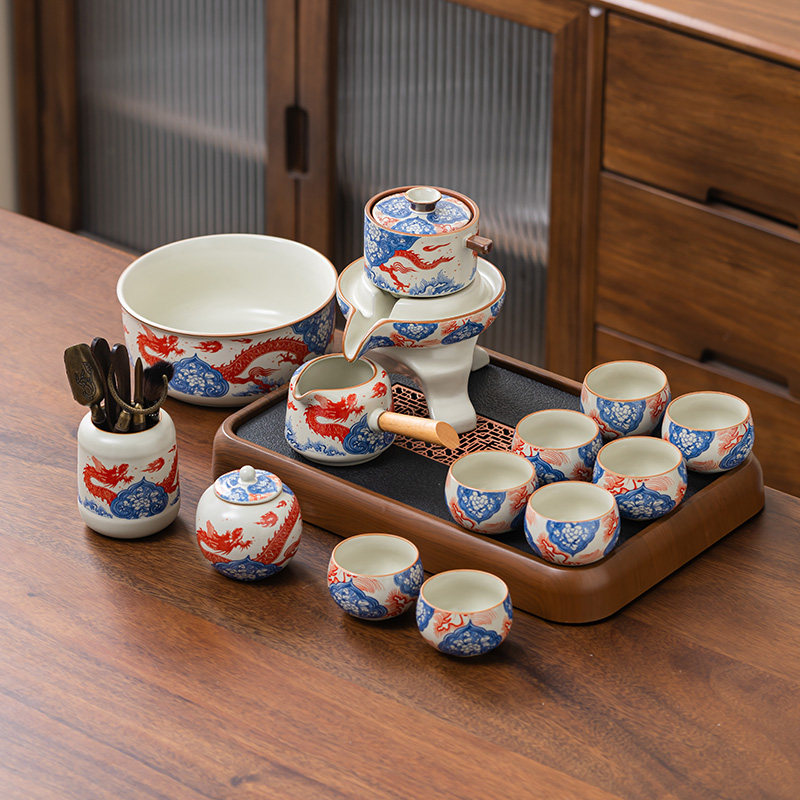 汝窑龙腾盛世茶具复古青花釉里红功夫茶器套装办公室会客茶杯,餐饮具,功夫茶具,淘宝优惠券,粉丝福利购,淘宝优惠卷