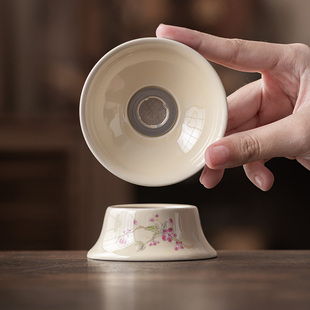 米黄紫藤花茶滤茶漏茶叶泡茶过滤器陶瓷单个茶隔过滤网茶水分离器