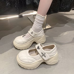 厚底松糕增高一脚蹬魔术贴玛丽珍鞋 子女夏配裙子2025新款 爆款 单鞋