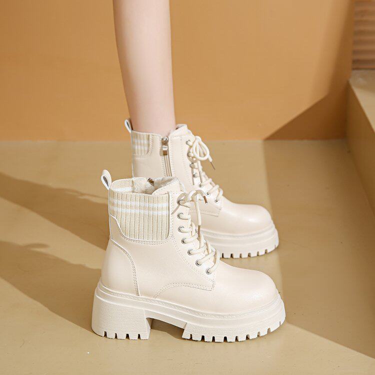 加绒马丁靴女2025年新款冬季小个子厚底英伦风保暖白色高跟小短靴,女鞋,马丁靴,淘宝优惠券,粉丝福利购,淘宝优惠卷