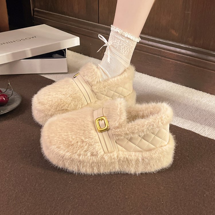 加绒全包勃肯鞋厚底低帮雪地靴女2025新款冬季保暖一脚蹬毛毛棉鞋