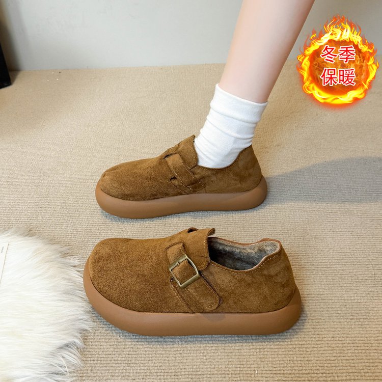 厚底勃肯鞋女加绒保暖豆豆鞋2025新款冬季一脚蹬雪地靴乐福大棉鞋
