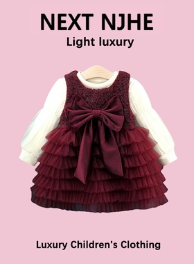 英国NEXT NJHE女童连衣裙秋冬季女宝宝周岁礼服1岁婴儿甜美公主裙