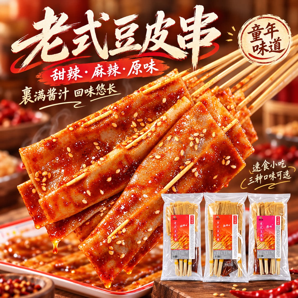 老式豆皮串东北涮豆腐皮串麻辣味烧烤麻辣烫豆制品速食小吃送酱料