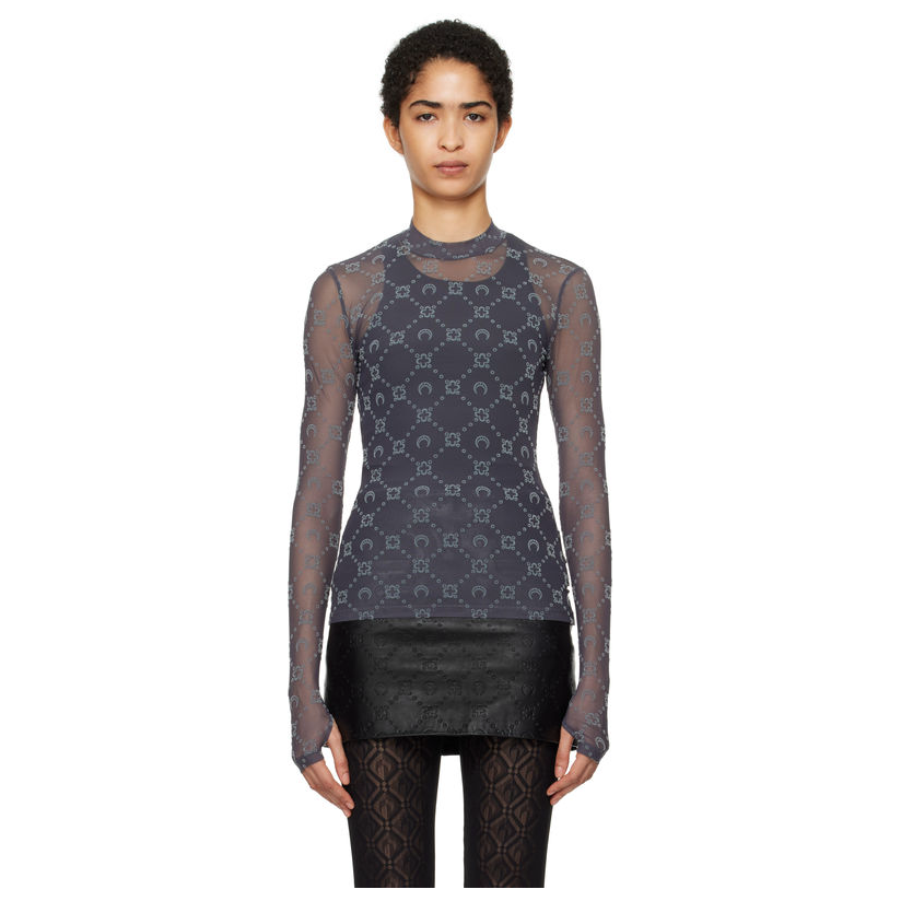 Marine Serre 灰色 Monogram Mesh Second Skin Highneck 上装