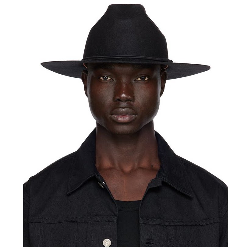 the letters 黑色 wide brim open crown 宽檐帽男