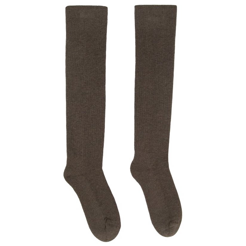 rick owens 瑞克·欧文斯 灰褐色徽标长筒袜男拖鞋袜健身袜潮人