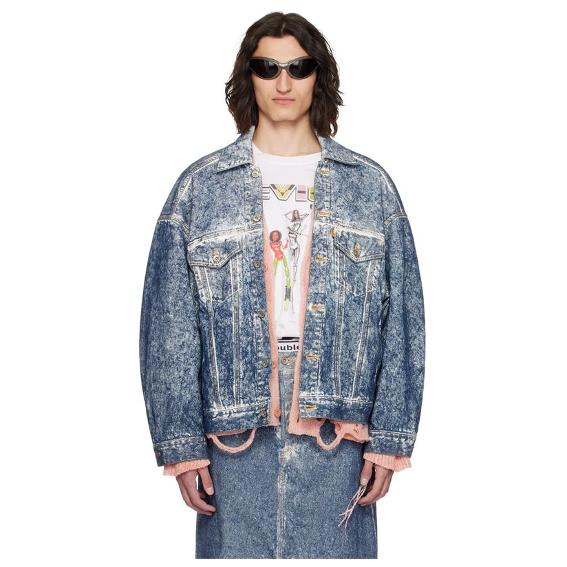 [迷衣APP优惠码：KCHP] Doublet 蓝色酸洗牛仔夹克短外套男
