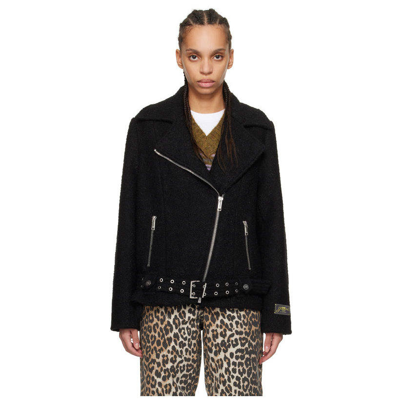 GANNI 黑色 Textured Boucle Wool 夹克短外套女舒适休闲运动轻