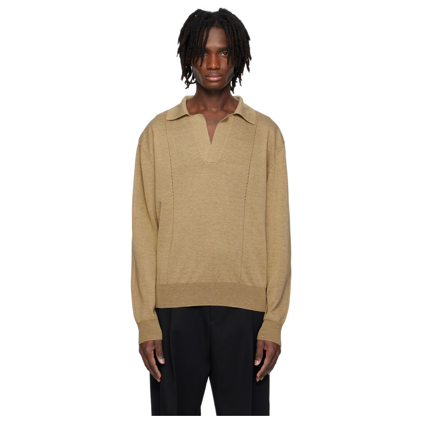 Recto 驼色 Vintage Daddy Knit Polo 衫男宽松透气新款休闲体恤