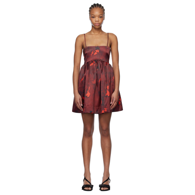 GANNI 酒红色 Floral Print Satin 吊带裙女婚礼裙OL风伴娘裙in