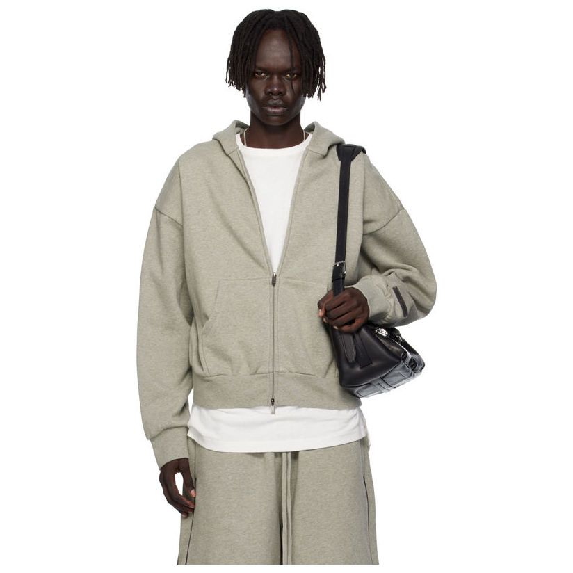 ESSENTIALS 灰色 Classic Fit Fleece Zip-Up 连帽卫衣男