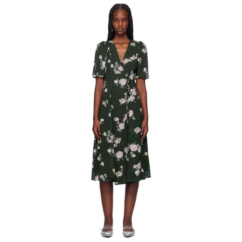 [迷衣APP优惠码：KCHP] GANNI 黑色 Floral Wrap 连衣裙女仙女