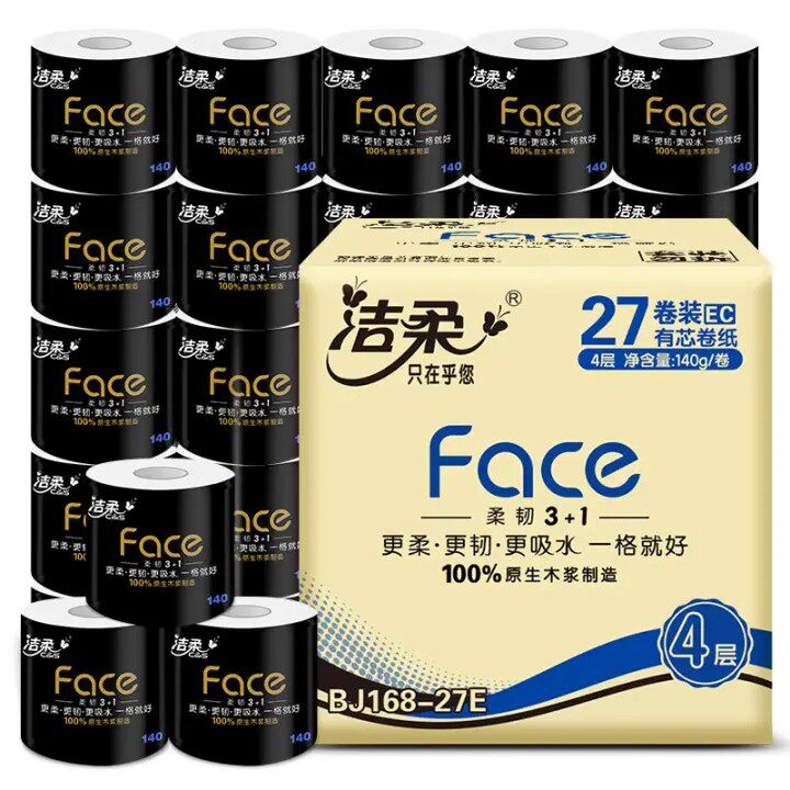 洁柔卷纸 加厚4层140g卫生纸*27卷 黑Face柔软亲肤 冲厕易降解怎么看?