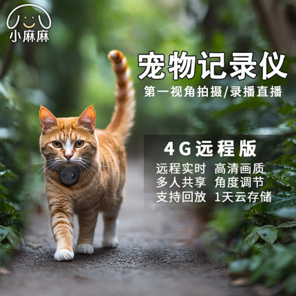 宠物摄像头拍摄视角实时观看猫咪狗可移动运动相机宠物视频记录仪