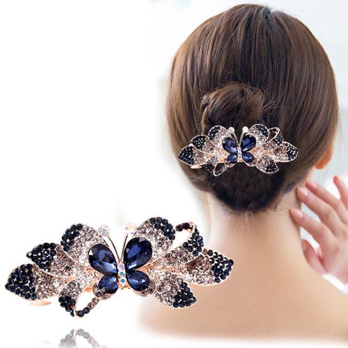 大号韩版水钻合金横夹蝴蝶结发夹