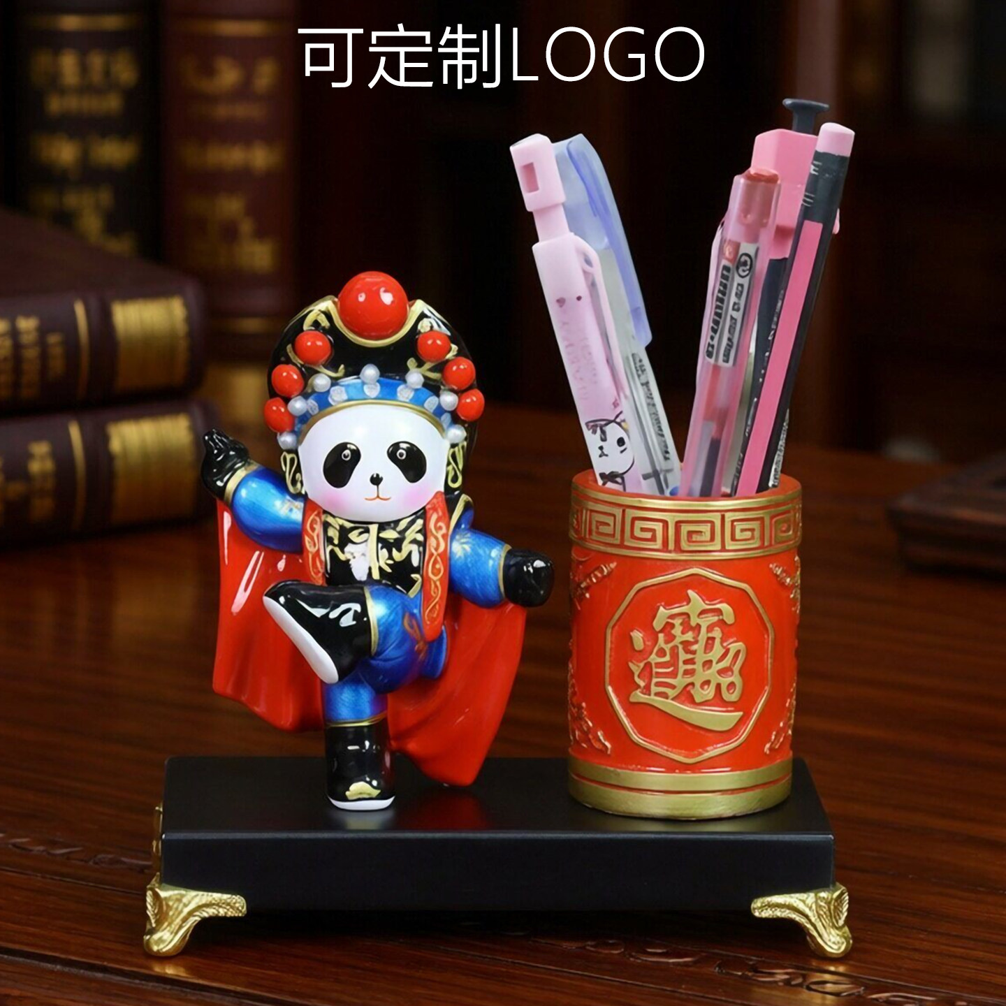 京剧脸谱变脸熊猫笔筒三国摆件戏剧人物中国风礼物特色礼品送老外