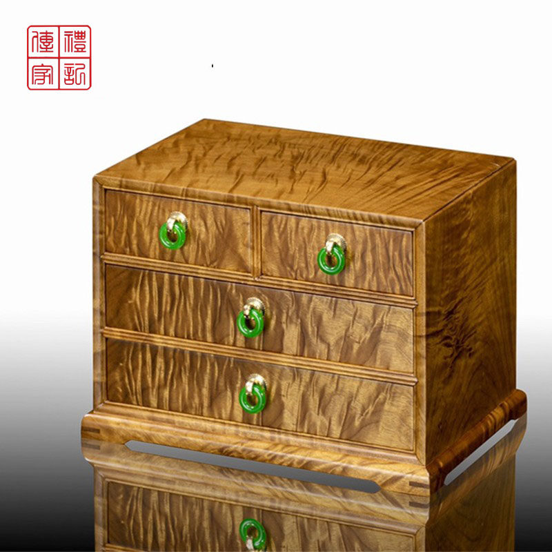 小叶金丝桢楠四斗柜珠宝首饰化妆品收纳盒中式复古实木结婚礼物盒