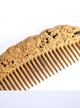 金丝楠【西番莲纹】木梳 妆台发梳雕刻工艺品木雕百顺梳按摩梳