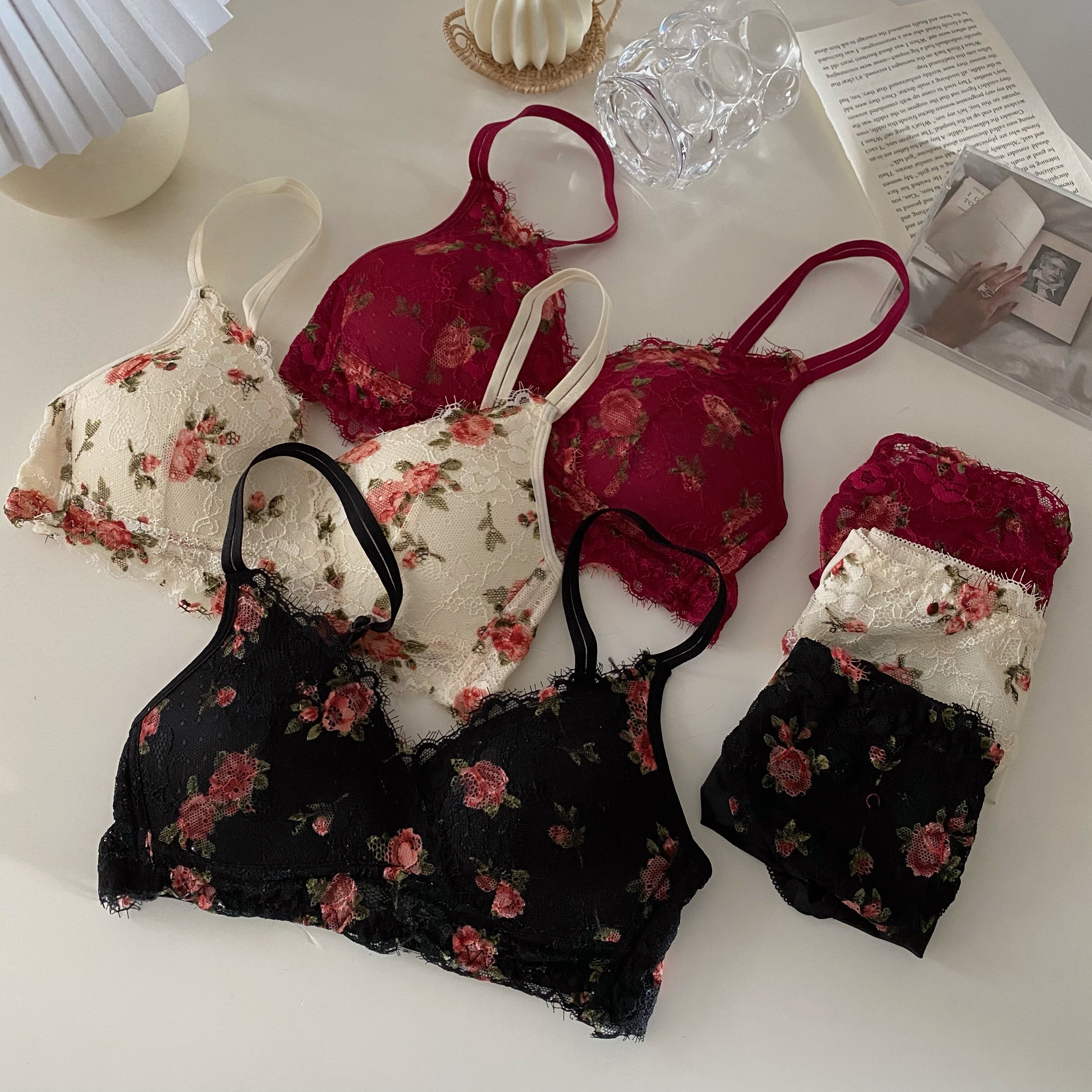 绝美小个子日系甜美蕾丝复古玫瑰花内衣女聚拢无钢圈舒适文胸套装