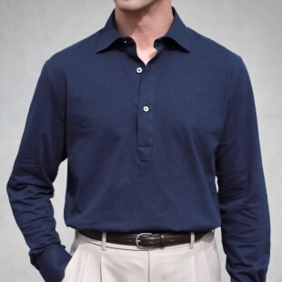 【Sales折扣】PM 秋冬套头Pique Polo 三步手工纯棉衬衫