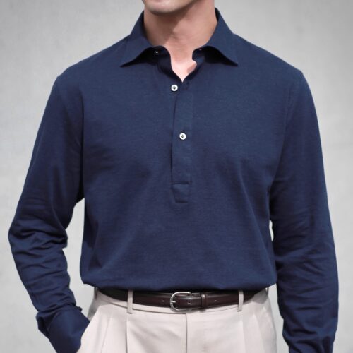 【Sales折扣】PM 秋冬套头Pique Polo 三步手工纯棉衬衫