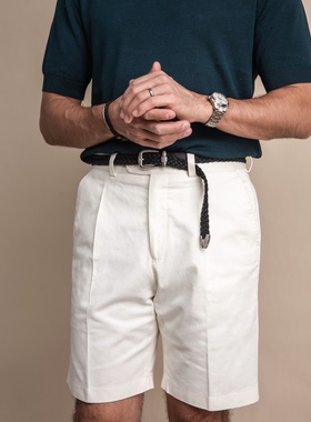 【Sales折扣】PM Off-white Shorts 白色单褶棉质短裤 SHOR-OW101