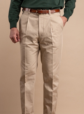 Principle M Milktea Chino 奶茶色绅士单褶休闲西裤脚口翻边