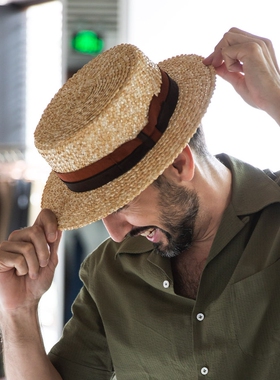 【Sales折扣】PM Boater Hat 西班牙手工编织平顶草帽 SIGN-HT003