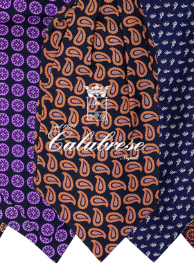 Calabrese Ascot 意大利复古印花真丝领巾手工宽领带 CALA-AC010