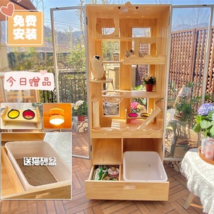家用貓窩貓別墅實木貓屋不占地帶廁所貓砂盆貓爬架一體太空艙貓籠