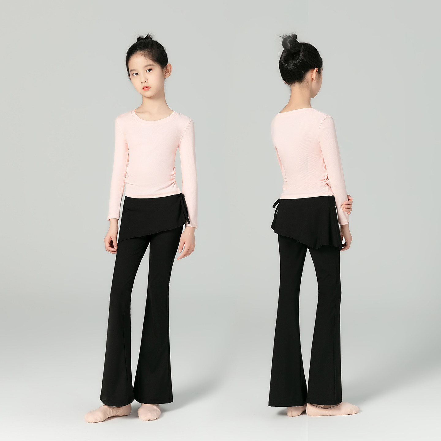 秋季儿童女舞蹈服圆领螺纹长袖练功假两件屁帘裤训练服芭蕾舞服装