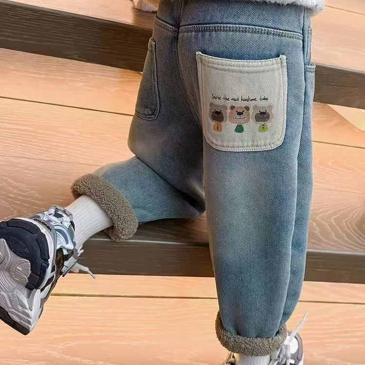 女童加绒裤子一体洋气儿童牛仔裤