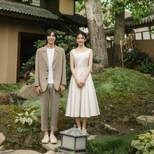吊带旅拍轻婚纱日常简约森系缎面小白裙法式新娘领证订婚礼服裙子