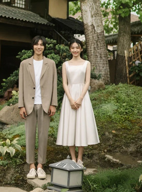 工厂直销吊带缎面领证订婚连衣裙