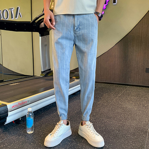 夏季男士牛仔裤九分裤裤子修身潮牌休闲条纹弹力休闲裤2023-P55图片