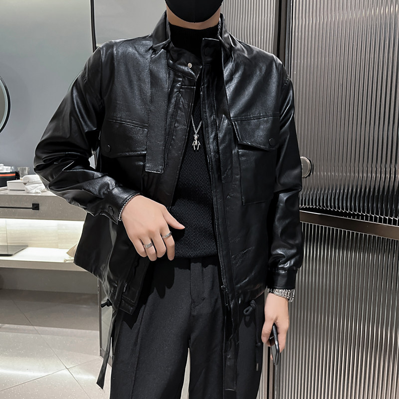 2025男士皮夹克潮牌痞帅工装皮衣外套精神小伙休闲P88,男装夹克,电商A270