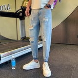 夏季男士牛仔裤九分裤裤子宽松潮牌休闲破洞八分裤2023-P48，男装牛仔裤，电商A270