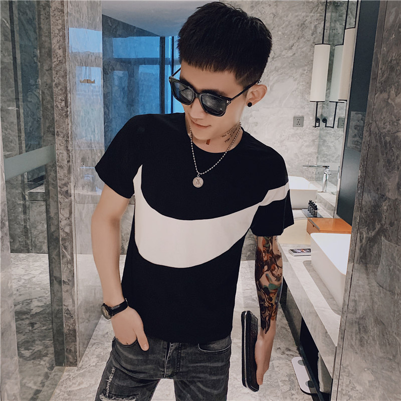 夏季短袖T恤男时尚修身潮流半袖衣服精神小伙网红潮牌ins百搭p35,男装T恤,电商A270