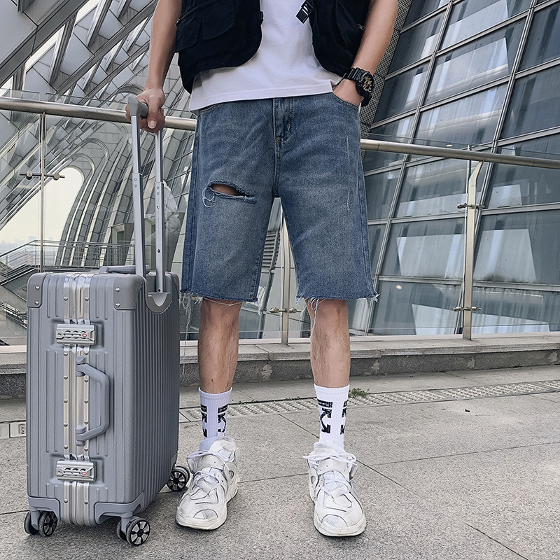 2025男夏季短裤韩版潮流牛仔裤五分裤破洞宽松直筒5分裤NZ27-p40,男装牛仔裤,电商A270