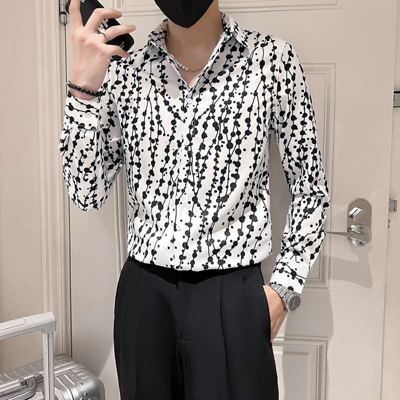 2025秋季男士长袖衬衫韩版修身发型师痞帅工作服P55图片