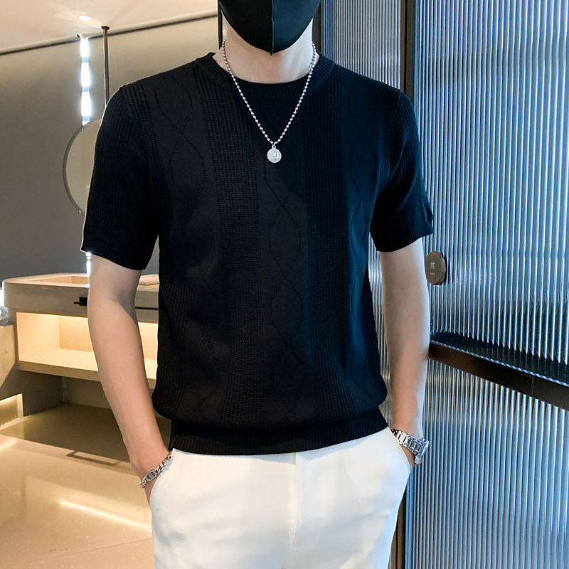 春夏装t恤上衣短袖修身针织针织纯色体恤男针织衫半袖P48,男装T恤,电商A270