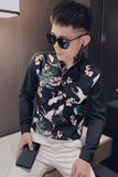 男士衬衫修身印花炸街帅气百搭潮流上衣服衬衣工作服精神小伙P50，男装衬衫，电商A270